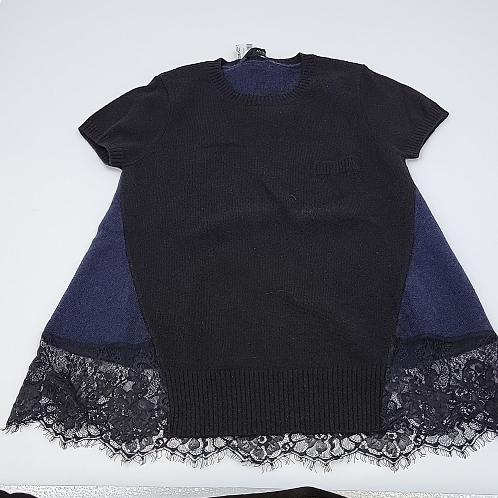 Aqua short sleeve cashmere sweater blue & black XS new business casual office